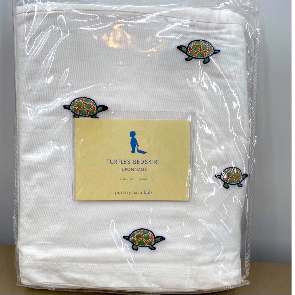 Pottery Barn Kids White Turtles Embroidered Crib Bedskirt NEW